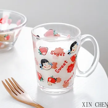 Lõuna-Korea armas maasikas klaasist kaussi salat kaussi ins tuul cartoon puu kaussi laste hommikusöök piima tass cartoon lauanõud