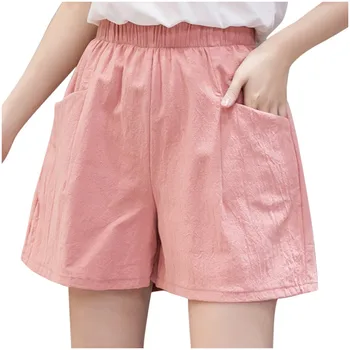 Lühikesed püksid Naiste kummipaelaga Tahked Värvi lühikesed Püksid Daamid Taskud Mugav Vabaaja Lõtva Välja lühikesed Püksid #YL5