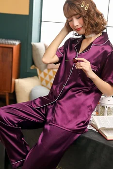 M-5XL Pluss Suurus 10 Värve Silk Satin Naiste Pidžaama Komplekt Sleepwear Paar Õhuke Ülikond Vabaaja Kaks-Töö-Kodu Pyjama Suvine Kevad