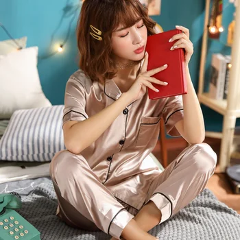 M-5XL Pluss Suurus 10 Värve Silk Satin Naiste Pidžaama Komplekt Sleepwear Paar Õhuke Ülikond Vabaaja Kaks-Töö-Kodu Pyjama Suvine Kevad