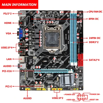 MASINIST H55 emaplaat LGA-1156 komplekt kit Intel xeon X3440 CPU protsessor DDR3 8G(2*4G) 1600MHZ RAM Mälu H55-P3 M3