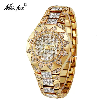 MISSFOX Päike Jaapan Liikumise Naiste Kellad Brändi Täielik Luksus Teemant Terasest Hõbedane Daamid Vaata Analoog Ring Kvarts Käekell