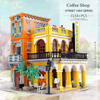 MOC City Street View Bike Shop Building Blocks Creative Shoes Store Havana Cafe Shop Architectural Bricks Toys For Children Gift