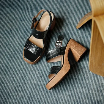 MORAZORA Ehtne Nahk Sandaalid Naiste Kingad Lukk Käsitöö Suvi Platvorm Sandaalid Kõrged Kontsad Vintage Paksu Suve Kingad
