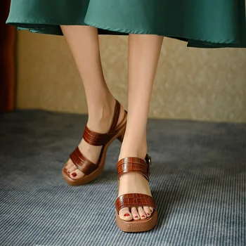 MORAZORA Ehtne Nahk Sandaalid Naiste Kingad Lukk Käsitöö Suvi Platvorm Sandaalid Kõrged Kontsad Vintage Paksu Suve Kingad