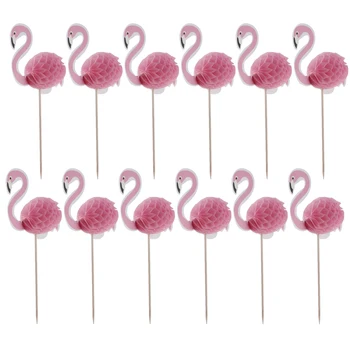 MagiDeal 12tk 3D Flamingo Sünnipäeva Kook Torukübar Top Kook Teenetemärgi 111764
