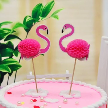 MagiDeal 12tk 3D Flamingo Sünnipäeva Kook Torukübar Top Kook Teenetemärgi