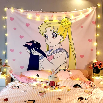 Makramee anime vaip, armas sailor moon tuba decor kolledži dorm teenetemärgi kawaii fairy pesu vaip,, mis rippus roosa tapestrys