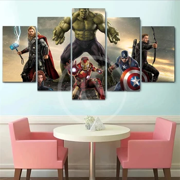 Marvel Plakat 5 Paneeli Superkangelased Hulk Iron Man Seina Art Maali Lõuend Kunsti Plakat ja Print for Home Decor elutuba Unframe 53356
