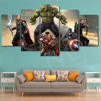 Marvel Plakat 5 Paneeli Superkangelased Hulk Iron Man Seina Art Maali Lõuend Kunsti Plakat ja Print for Home Decor elutuba Unframe