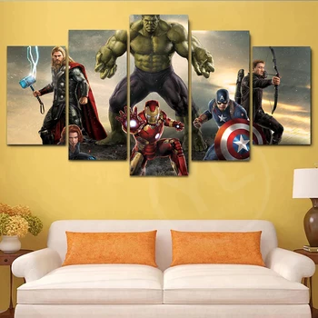 Marvel Plakat 5 Paneeli Superkangelased Hulk Iron Man Seina Art Maali Lõuend Kunsti Plakat ja Print for Home Decor elutuba Unframe