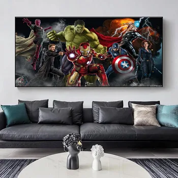 Marvel Superhero Koomiks Lõuendile Maali Hulk Iron Man Spiderman Plakatid ja Pildid Cuadros Seina Art Pilt elutuba Decor
