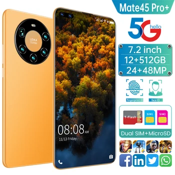 Mate45 Pro+ 7.2 Tolline Globaalne Versioon Nutitelefoni täisekraan Okta Core 5000mAh 12GB 512 GB 4G LTE 5G Võrgu Mobiiltelefoni 21385