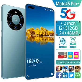 Mate45 Pro+ 7.2 Tolline Globaalne Versioon Nutitelefoni täisekraan Okta Core 5000mAh 12GB 512 GB 4G LTE 5G Võrgu Mobiiltelefoni