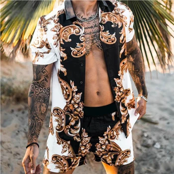 Meeste Havai Trükkimine 2021Summer Lühikesed Varrukad Nuppu Särk Beach lühikesed Püksid Streetwear Meeste Vabaaja Beach Kanda Riideid 151477