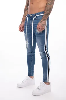 Meeste Musta Triibuline Printimine Auk Kõhn Valge Vintage Teksad Moes Ripitud Õhuke Denim Püksid Meestele 2020 Mees Hip-Hop Jean Püksid