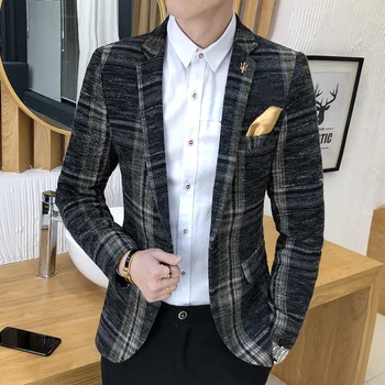 Meeste Ruuduline Pintsak-Jakid Õhuke Disain korea Stiilis Elegantne Meeste Mugav Kvaliteedi Masculino Nuppu Vabaaja Ülikond Mantlid