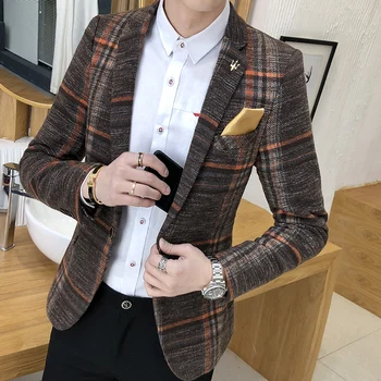 Meeste Ruuduline Pintsak-Jakid Õhuke Disain korea Stiilis Elegantne Meeste Mugav Kvaliteedi Masculino Nuppu Vabaaja Ülikond Mantlid