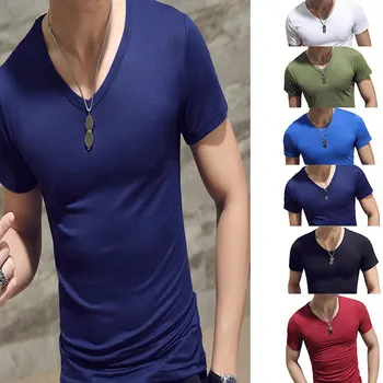 Meeste T-Särk Mood Fitness V-Kaeluse Lühikese Varrukaga T-Särk Suvel Vabaaja Jõusaal (Solid Color Tops Pluss Suurus Slim Polüester T-Särgid