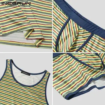 Meeste Triibuline Pidžaama Komplekti Fitness Homewear Varrukateta Tank Tops & Poksijad Suvel Mugav Mens Nightwear Sobib INCERUN S-5XL