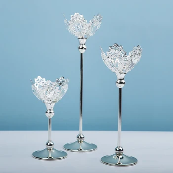 Metallist Hõbedane Küünlajalg Ladustamise Riiul Skandinaavia Luksuslik Crystal Desktop Küünal Ladustamise Omanik Pulmad Decor Korraldaja Klaas