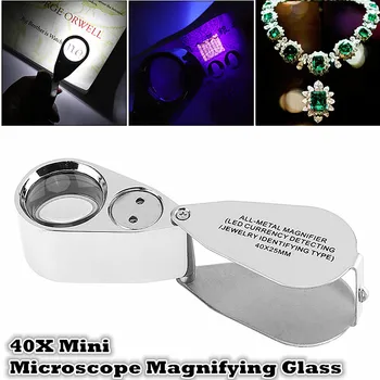 Metallist Kokkupandav Kaasaskantav Luup Silma Luup 40X Luup LED UV Lamp Ehted Teemant Rahatähe Kontrollimine