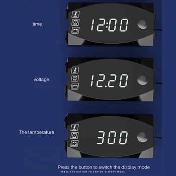 Mini 3 In 1 Digitaalne LED Display 12V Mõõdab Voltmeeter Kell Termomeetri Näidik Näidik Paneel Meeter Auto Mootorratas