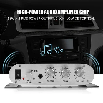 Mini Hi-Fi Stereo Võimendi Jaoks LVPIN 12V 200W MP3 autoraadio Heli Võimendi LP-838 2.1 AHELS Maja Super Bass