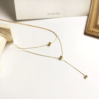 Minimalistlik Double Layer Kuld, Hõbe Värvi, Ümmargused Helmed Ripats Kaelakee Naiste Stiilne Metallist Pikk Tutt Kaelakee Ehted