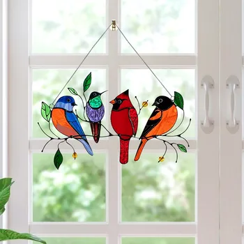 Mitmevärviline Birds on A Wire Kõrge Vitraaži Suncatcher Aknas Paneel decoración de habitación декор для комнаты