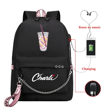 Mochila Charli D'Amelio Seljakott USB Laadija Sülearvuti Seljakott Naistele Kooli Kotid Teismelised Tüdrukud Plecak Szkolny Kotid reisi