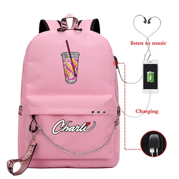 Mochila Charli D'Amelio Seljakott USB Laadija Sülearvuti Seljakott Naistele Kooli Kotid Teismelised Tüdrukud Plecak Szkolny Kotid reisi