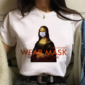 Mona Lisa Graafiline Print T-särk Naistele, Tee Harajuku Esteetiline Valge Tops Vabaaja Tshirt 2021 Uus Suvine Mood Y2k Naiste T-Särk