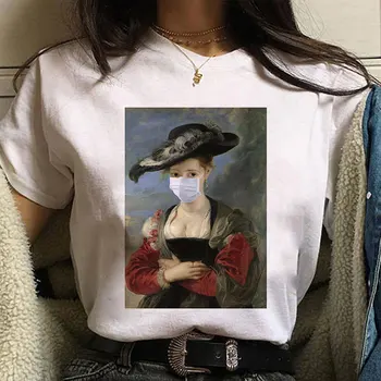Mona Lisa Graafiline Print T-särk Naistele, Tee Harajuku Esteetiline Valge Tops Vabaaja Tshirt 2021 Uus Suvine Mood Y2k Naiste T-Särk