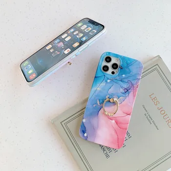 Mood Akvarell Marmor Ringi Seista Telefon Case For Iphone Mini 12 11 Pro MAX X-XR, XS SE 2020 7 8 Plus Põrutuskindel Kate Capa 1336