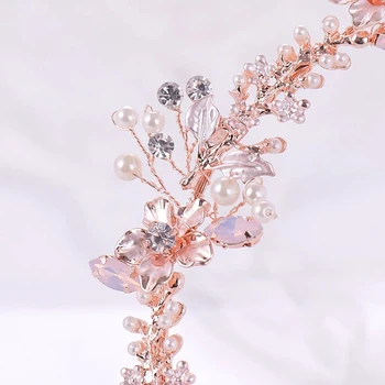 Mood Ja Elegantne Rose Gold Flower Crystal Pearl Peapaela Pruudi Headdress Pulmapidu Kleit Tarvikud Juuksed Tarvikud