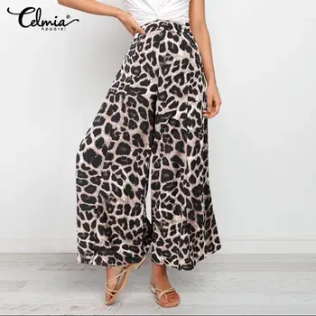 Mood Naiste Kõrge Vöökoht Lai Jalg Püksid Celmia Leopard Printida Pikkade Pükste Kevadel Lahti Vabaaja Taskud Elegantne Pantalones Femme