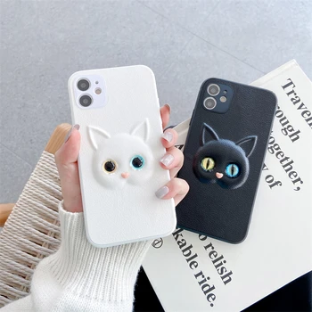 Mood PU Nahk Anime Kass Soft Case For iPhone 12 11 Pro Xs Max XR-X 8 7 6 Plus SE 2020 3D Cute Cartoon Kitty tagakaas