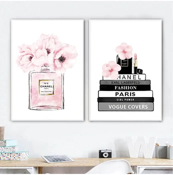 Mood Raamat Parfüümi Pudeli Plakatid Seina Art Lõuend Maal Akvarell Lilled Vogue Piltide printimine Kodus Seina Decor
