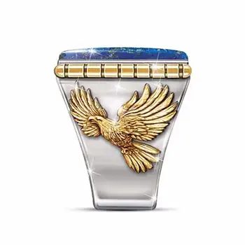Mood Võimutsev Isiksuse Eagle Totem Ring Ruut Loomulik Lapis Lazuli Kull Loomade Rõngad Meeste Hip-Hop Rock Ehted Kingitus 159336