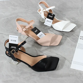 Mood naiste sandaalid 2021 suvel uued PVC läbipaistev kangas crystal keskel kanna sandaalid naiste vabaaja lukk kingad 5CM