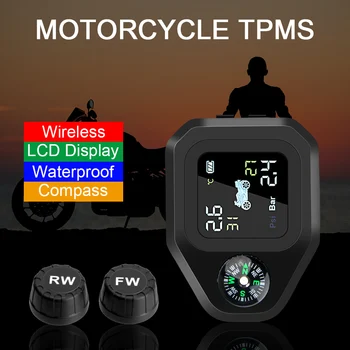 Mootorratta TPMS Mootor rehvirõhu Jälgimise Süsteem Rehvi Temperatuuri Alarm LCD-Ekraan, 2 Välis-Sise-TH/WI Andurid 135330