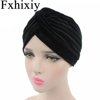Moslemi Naiste Velvet Ruffle Turban Mütsid Vähk Keemia Beanies Mütsid Headwrap Plisseeritud Peakatted Juuste Katmiseks 174199