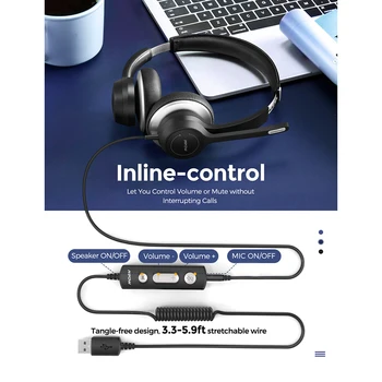 Mpow HC6 Pro USB Juhtmega Peakomplekt, USB Dual Mikrofoni Sisse-Kõrva Arvuti Kõrvaklappide In-line Kontroll Mikrofon Skype ' i veebi Aari TK
