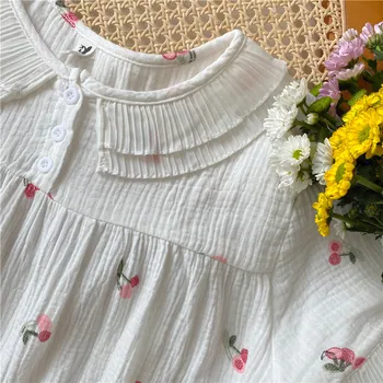 Mugav pehme puuvillane nightgowns peter pan krepp naiste sleepwear peter pan krae sifonki pits flower print kleit homewear Y451