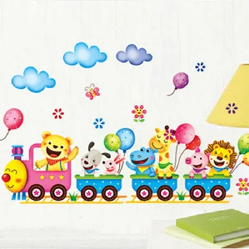 Multikas loomade rongi õhupalli laste tuba lasteaed teenetemärgi seina kleebised taust seina kleebised