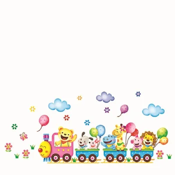 Multikas loomade rongi õhupalli laste tuba lasteaed teenetemärgi seina kleebised taust seina kleebised