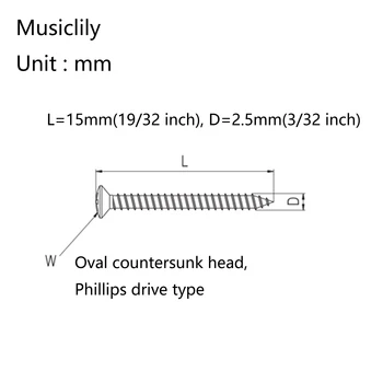 Musiclily Basic 2.5x15mm Metallist Meeterkeere Kitarr String Juhend Paigaldus Kruvid, Kuld (Komplekt 20)