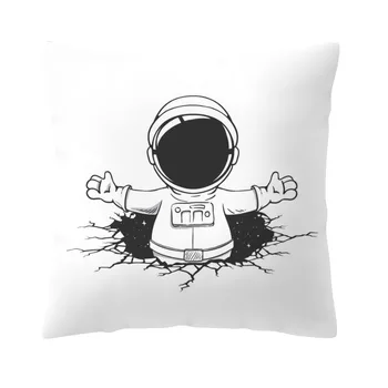 Must Ja Valge Tänapäeva Cartoon Padi Planeedi Astronaut Prindi Padi Kodu Kaunistamiseks Elutuba 45*45 Virsiku Nahk Padi 62659