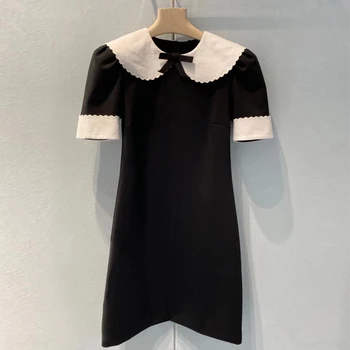 Must Kleit Naiste 2021 suvel Moe Elegantne Vibu Lühikesed Varrukad-line Mini Kleit poole